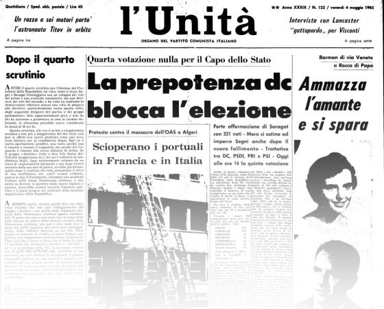 L’UNITA’ E I PRESIDENTI: 1962 -ANTONIO SEGNI – quarta votazione